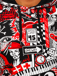 Червен с принт мъжки суитшърт качулка Bolf 141035