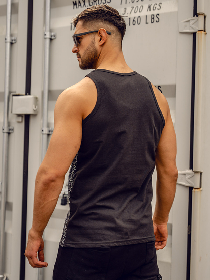 Черен мъжки потник tank top с принт Bolf 14853