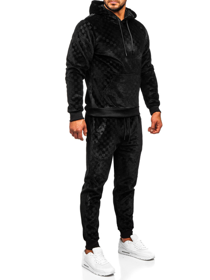 Черен мъжки плюшен анцуг с качулка Bolf 3A82-A