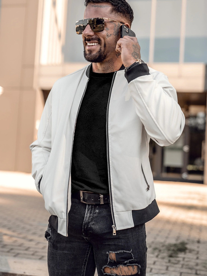 Бяло мъжко кожено бомбър яке Bolf 7110A2