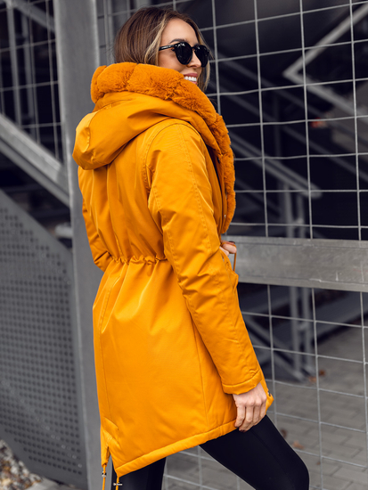 Дамска зимна парка с качулка в цвят камел Bolf 5M762