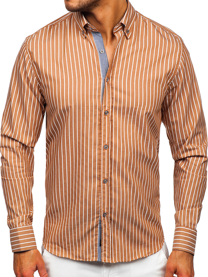 Кафява мъжка на риета риза с дълъг ръкав Bolf 20731