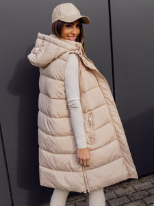 Бежово дълго дамско капитонирано яке oversize Bolf 81276