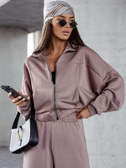 Дамски двуцветен спортен комплект с цип капучино Bolf 821109