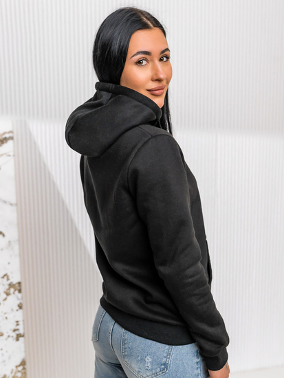 Дамски черен суичър тип кенгуру Bolf W02A1