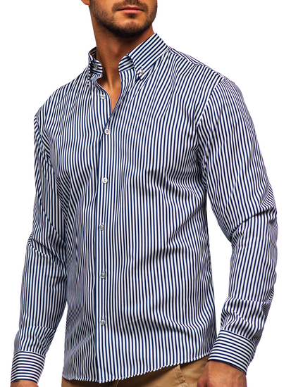 Тъмносиня мъжка рaирана риза с дълъг ръкав Bolf 20726