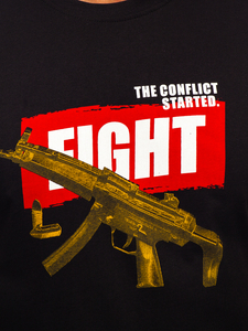 Черна памучна мъжка тениска с принт  Bolf 14709