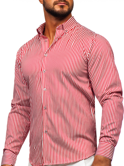 Червена мъжка раирана риза с дълъг ръкав Bolf 22731
