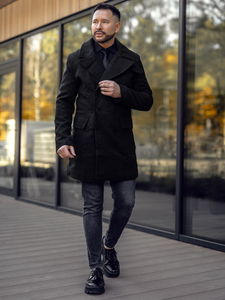 Мъжко двуредно зимно палто с висока яка черно Bolf 1048A2