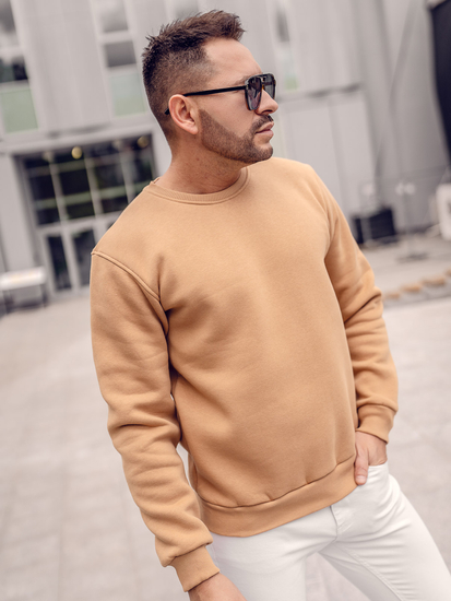 Кафяв плътен мъжки суичър без качулка Bolf 2001A