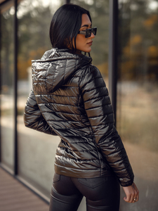 Дамско ватирано преходно яке с качулка черно Bolf 16M9106