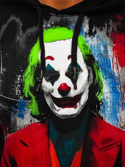 Черен мъжки с принт суитшърт с качулка Bolf 6161