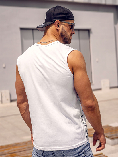 Бяла тениска без ръкави с принт Bolf 14813A