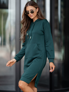 Дамска спортна рокля с качулка бутилкова Bolf 523