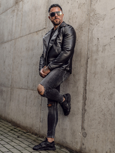 Черно кожено рокерско мъжко яке Bolf 11Z8014