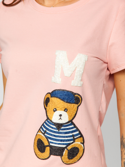 Розова дамска тениска с апликация Bolf 52352