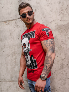 Червена мъжка тениска с принт Bolf 2291A