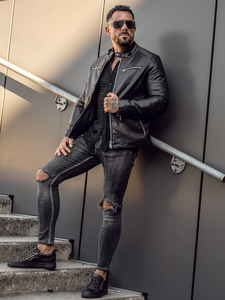Черно кожено мъжко яке biker Bolf 11Z8001