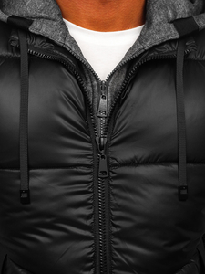 Черен мъжки елек с качулка Bolf 2908