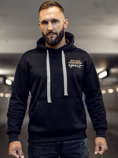 Черен мъжки суичър кенгуру с щампа Bolf M280