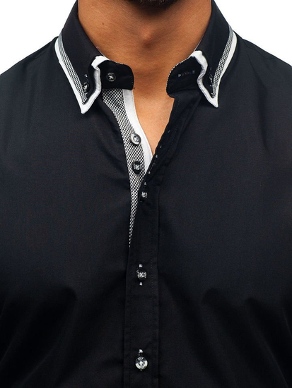 Мъжка елегантна риза с дълъг ръкав черна Bolf 3704-1