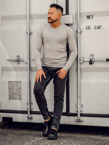 Мъжки пуловер с V-образно деколте от меланж Bolf YY03