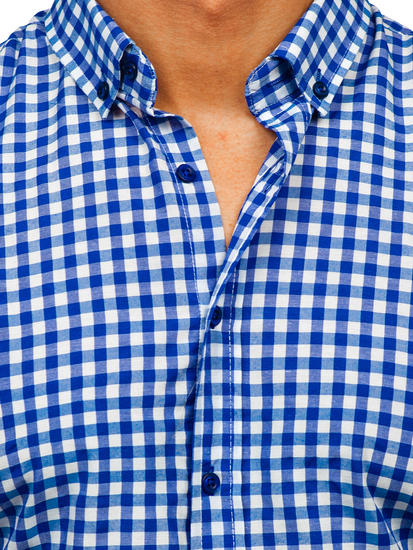 Тъмносиня мъжка карирана риза с дълъг ръкав Bolf 22747