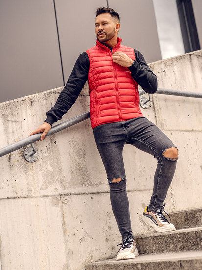 Мъжки капитониран елек без качулка червен Bolf LY32