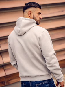Сив мъжки суитшърт с качулка и джоб кенгуру Bolf 1004