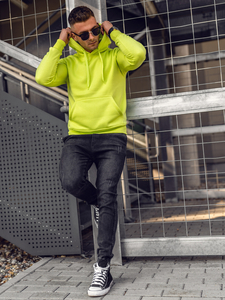 Светлозелена мъжки суитшърт с качулка с джоб тип кенгуру Bolf 2009A