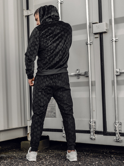 Черен мъжки плюшен анцуг с качулка Bolf 3A81-A