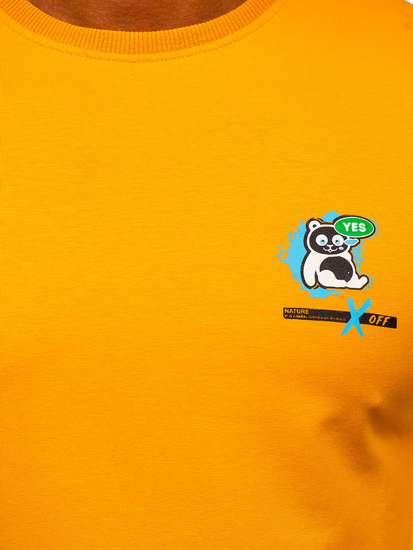 Оранжев мъжки суитшърт без качулка с принт Bolf 8744