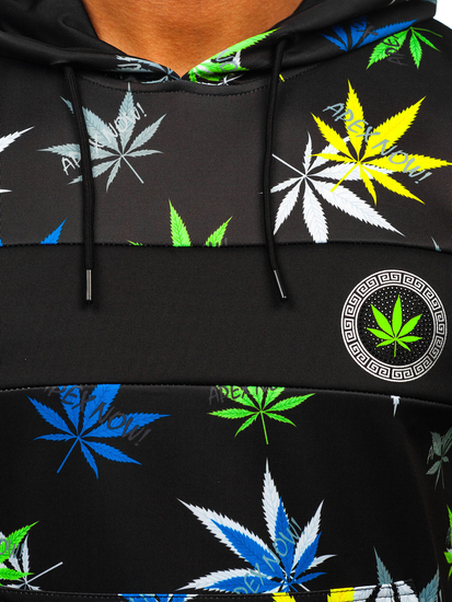 Черен мъжки суитшърт с качулка и принт Bolf HM517