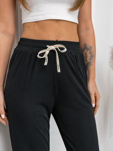 Черен широк дамски панталон от плат Bolf W7957