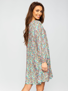 Зелена дамска рокля с цветя Bolf 3019