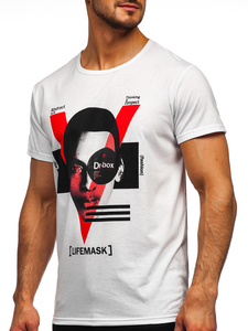 Бяла мъжка тениска с принт Bolf KS2552