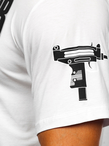 Бяла мъжка тениска с принт Bolf 2291