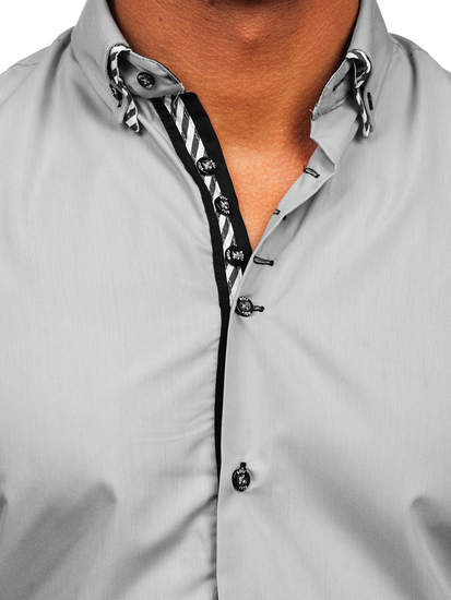 Мъжка риза с дълъг ръкав сива Bolf 3762