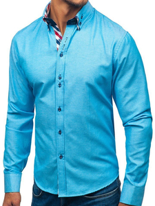 Мъжка елегантна риза с дълъг ръкав цвят тюркоаз Bolf 2759