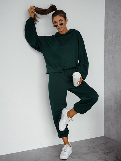 Дамски двуцветен спортен комплект с качулка бутилков Bolf 525