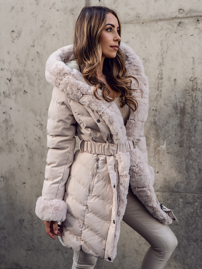 Кафяво дълго капитонирано дамско зимно яке с качулка Bolf 5M3156A