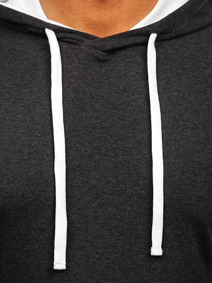 Мъжка тениска без принт антрацитно-бяла с качулка Bolf 08