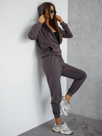 Дамски двуцветен спортен комплект с качулка графитен Bolf 821110