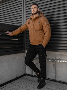 Дебело мъжко зимно памучно яке в цвят камел Bolf 1890A