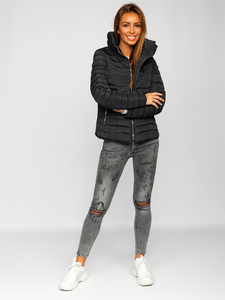 Черно капитонирано дамско зимно яке без качулка Bolf 23063