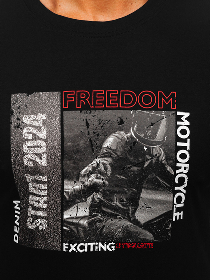 Черна памучна мъжка тениска с щампа Bolf MPO3475