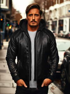 Черно мъжко кожено яке бомбър Bolf 11Z8004