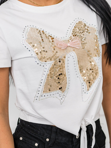 Бяла дамска тениска с апликация Bolf 96T612