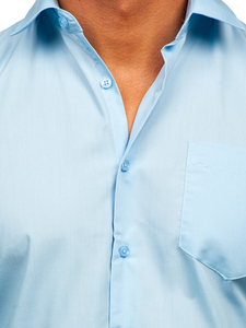 Небесносиня мъжка елегантна риза с дълъг ръкав Bolf M14