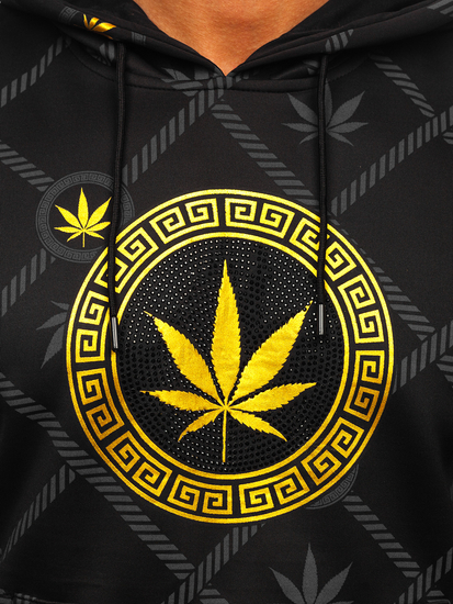 Черен мъжки суитшърт с принт и качулка Bolf HM630